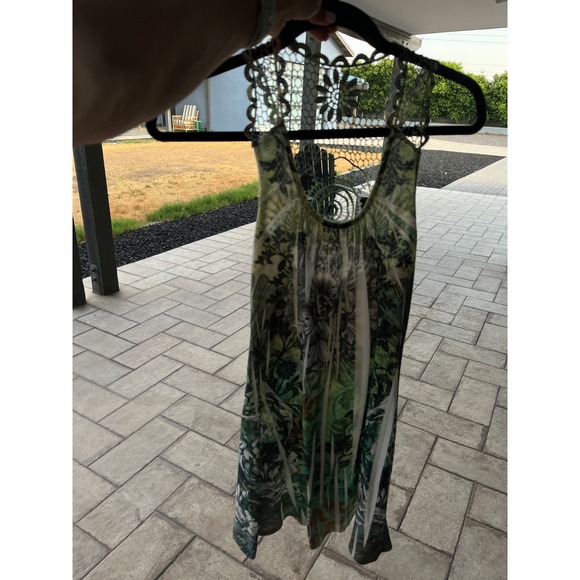 Rue21 Dresses & Skirts - Rue 21 Boho Green Floral Botanical Crochet Lace Back Mini Dress M